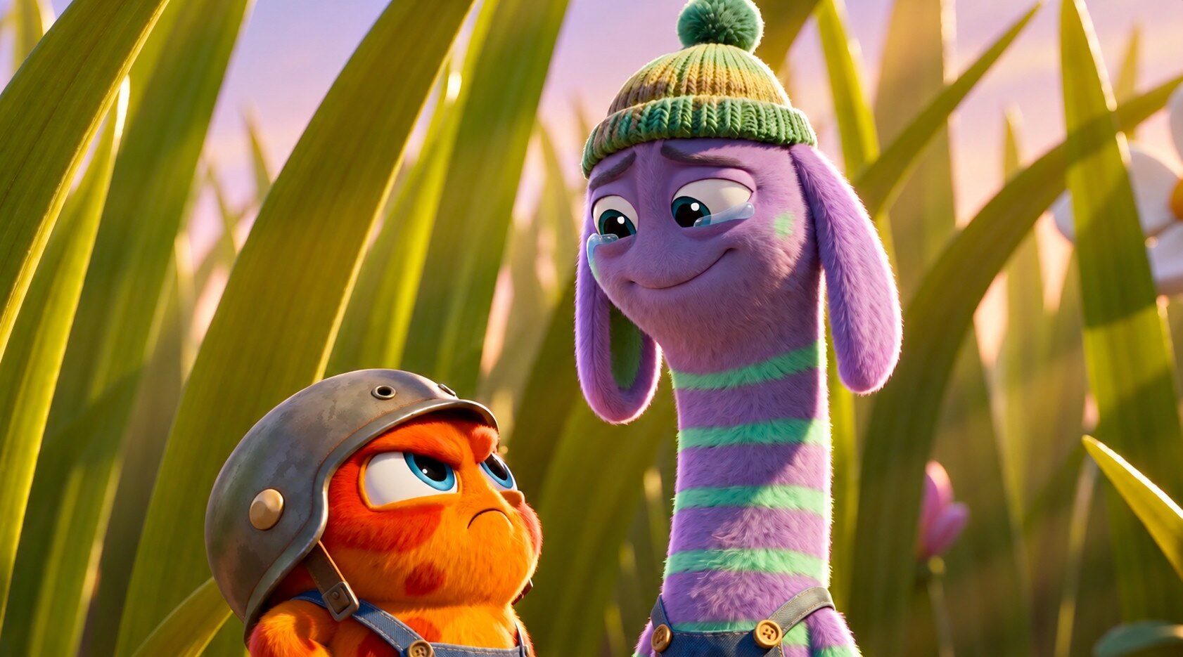 Two Tamitos sitting together in the grass — animated kids series about autism, emotions and empathy