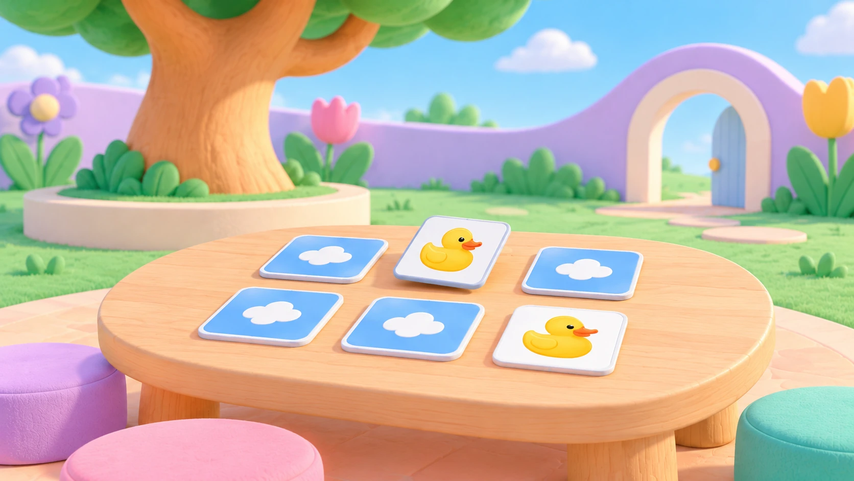 Colourful memory cards with a matching pair of ducks.