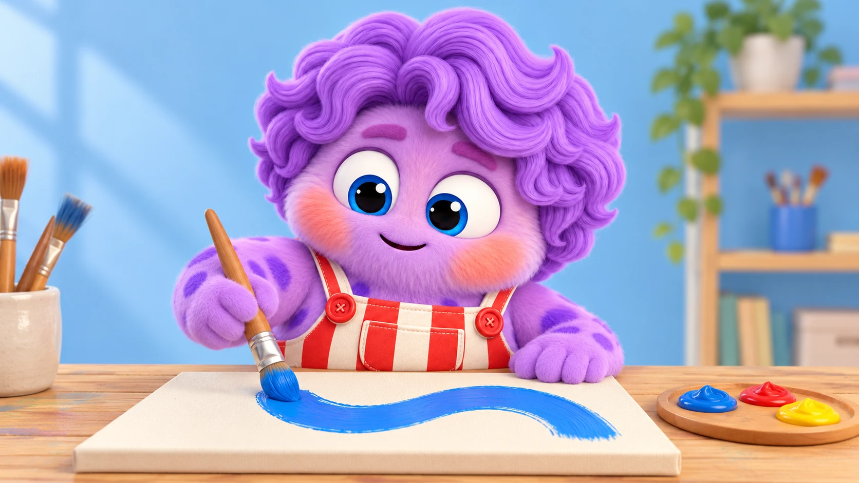 A Tamito creates a colourful picture in a cosy art studio.