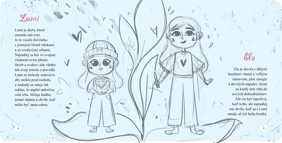 Hand-painted storybook art of sisters in a magical world